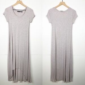 H By Halston Gray Jersey Knit Crew Neck Short Sleeve Midi T-Shirt Dress
